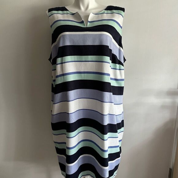 Blue Striped Dress, Talbots, Size 24 - Picture 2 of 8